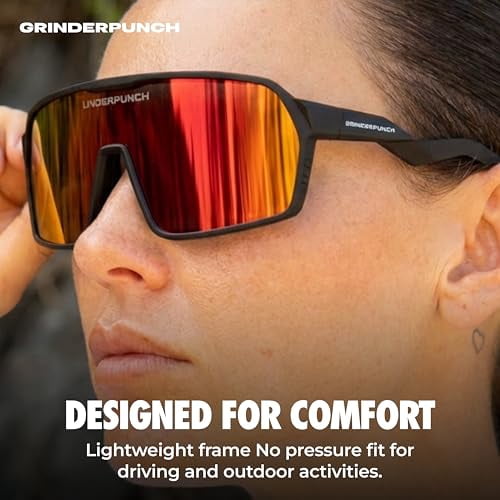 Grinderpunch Polarized Sports Sunglasses for Men Women UV Protection Shades for Baseball Running Cycling Skiing & Pickleball - Red