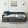 thumbnail image 5 of Daybed with Drawers Upholstered Tufted, Full Size Sofa Bed with Button on Back and Copper Nail on Waved Shape Arms, Sofa Bed Storage with Wood Frame, Dark Grey, 5 of 9