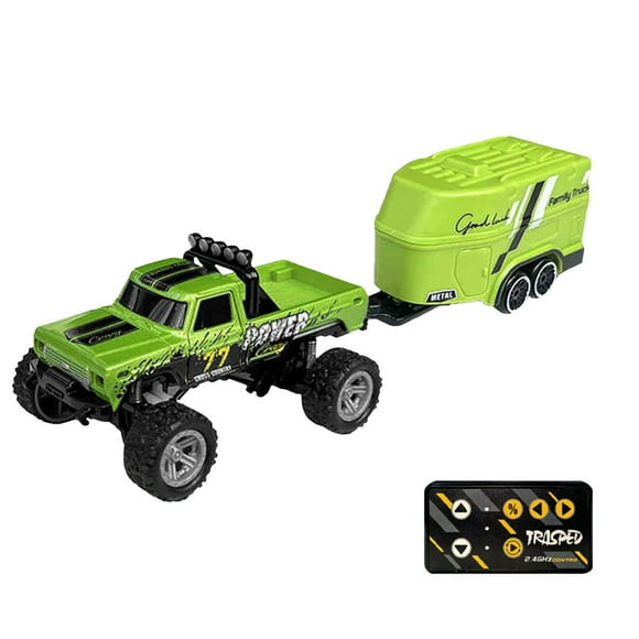 Czzoypi Mini Monster Truck Mini Monster Trucks 1:64 Scale Monster Truck Remote Control Car with Lights Mini Rc Truck with Trailer Mini Drift Rc Car 2.4ghz Remote Control (Green)