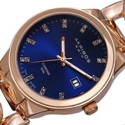 AK759RGBU Swiss Quartz Date Blue Diamond Dial Rosetone Womens Watch