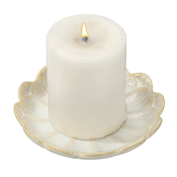 Uxcell Candle Holder Plates, 4 Inch Ceramic Candle Tray Tealight Incense Holder Dish Candlestick for Tea Light Aromatherapy Wedding Rustic Vintage Home Decor, Sunflower White