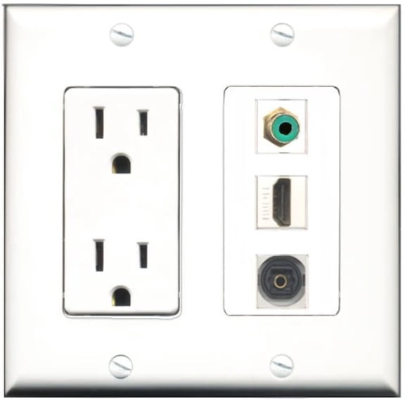 RiteAV - 15 Amp Power Outlet 1 Port HDMI 1 Port RCA Green 1 Port Toslink Decorative Wall Plate