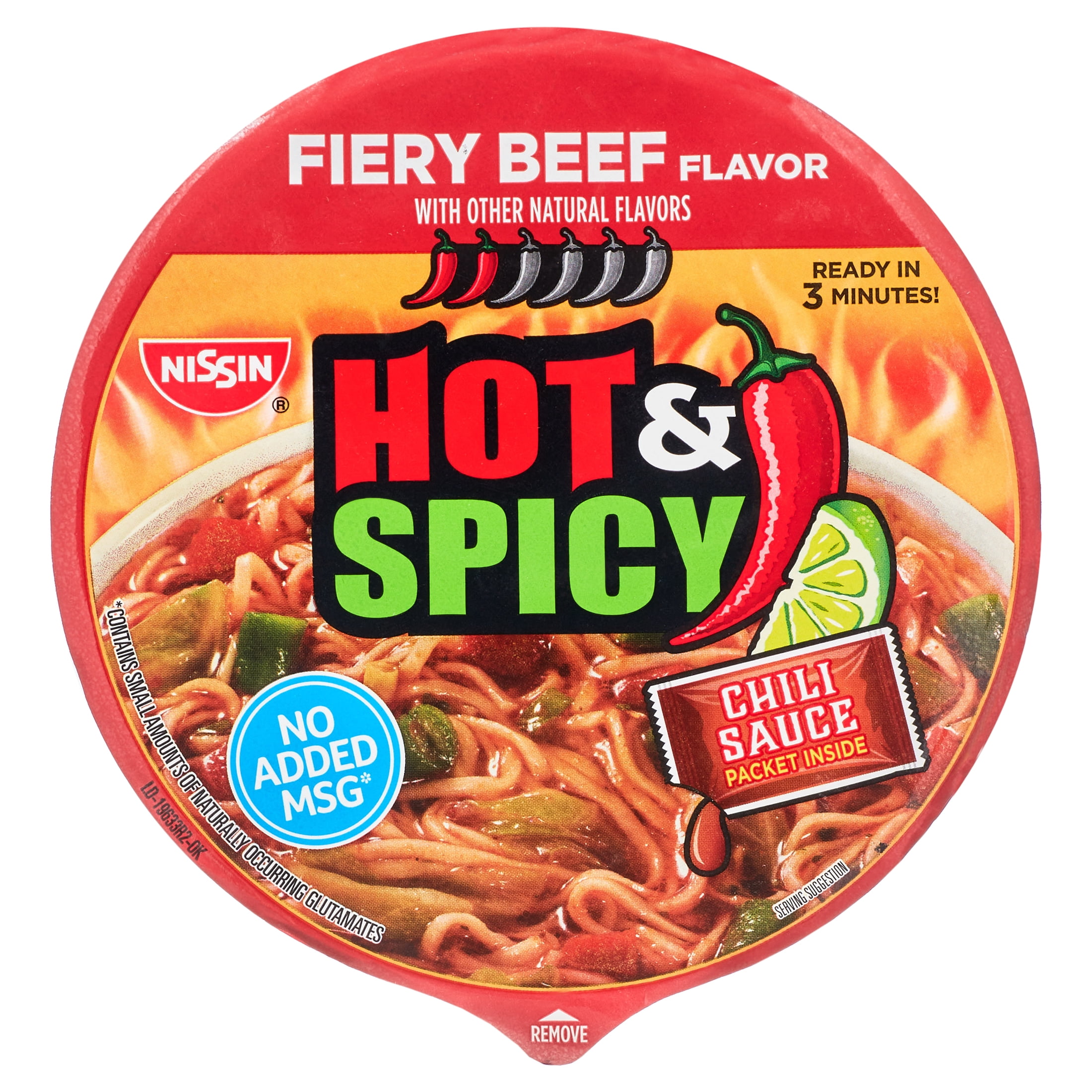 Nissin Bowl Noodles Hot & Spicy Beef Flavor Ramen Noodle Soup, 3.28 Oz (Pack of 10)