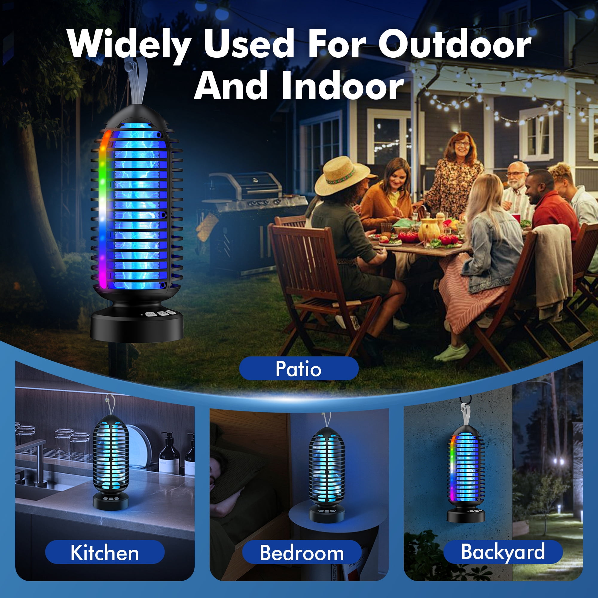AENKYO Electric Bug Zapper Outdoor, Fly Mosquito Killer Lamp with Color Changing LED Light for Patio, Camping, Black, 2 Pcs