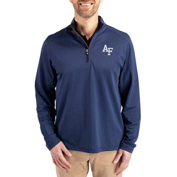 Men's-Cutter & Buck Blue Air Force Falcons Virtue Micro Stripe DryTec Quarter-Zip Pullover