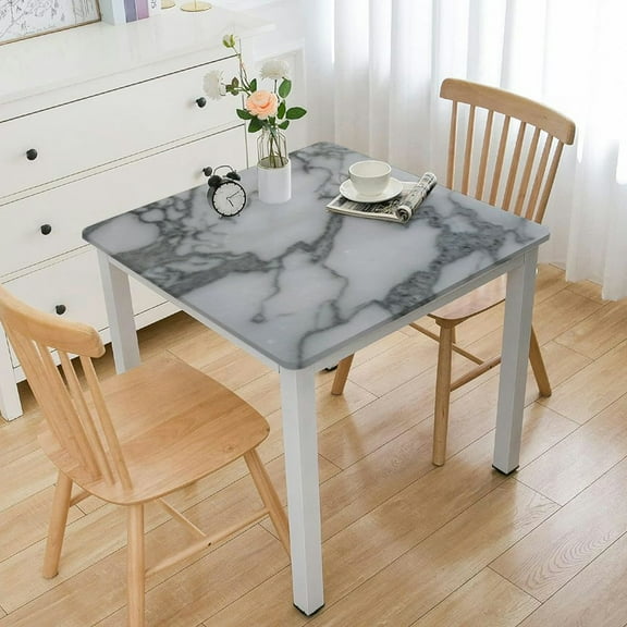 BANET Gray White Square Tablecloth with ,Natural Square Table Cover Wipeable Polyester Table Clothes for Kitchen Dining Party Patio Card Table white