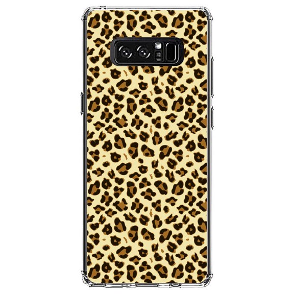 DistinctInk Clear Shockproof Hybrid Case for Samsung Galaxy Note 8 - TPU Bumper, Acrylic Back, Tempered Glass Screen Protector - Black Beige Tan Leopard Skin Spots