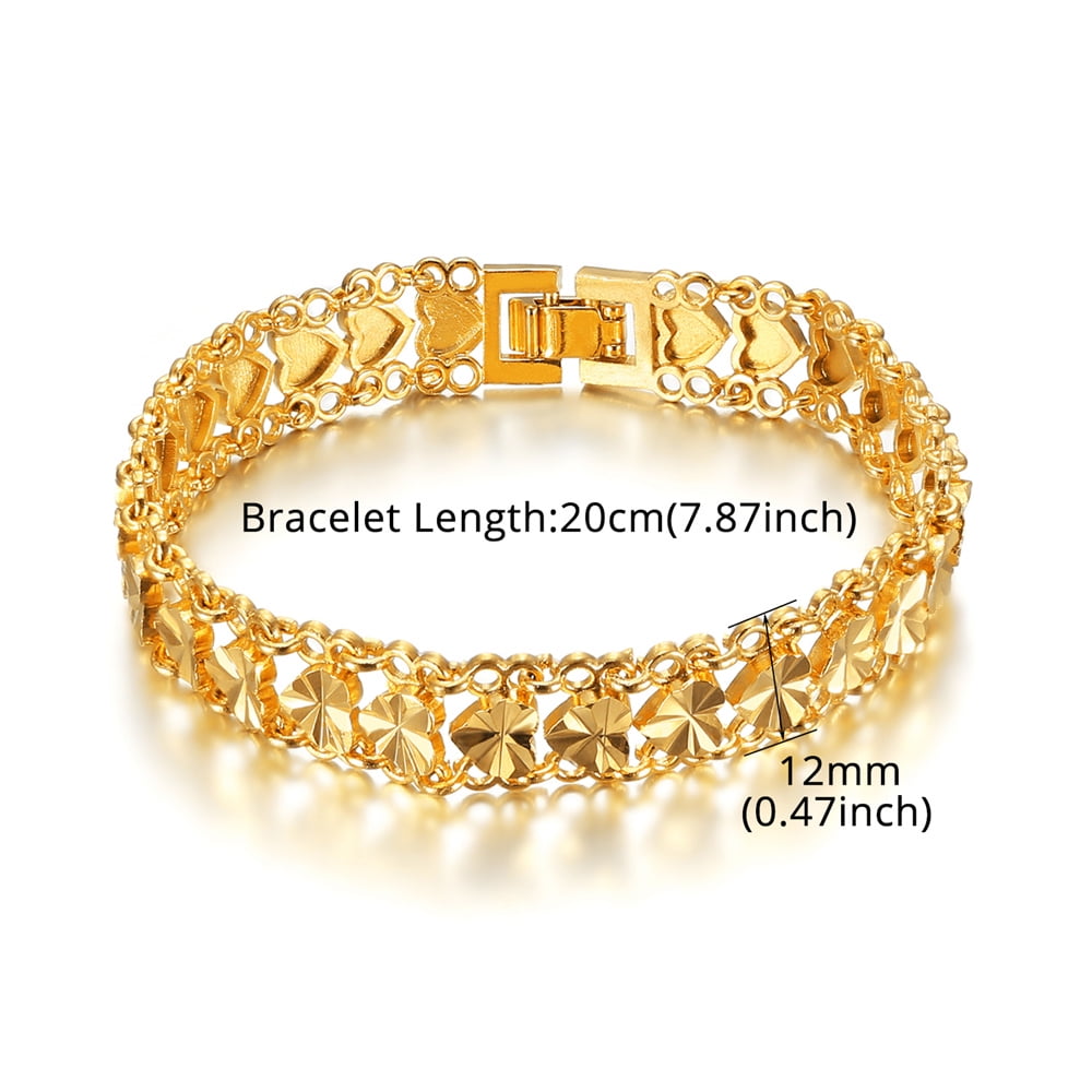 12MM Wide Chunky Chain Bracelet Braslet Trendy 14K Yellow Gold Heart Bracelets for Women Men Wristband Jewelry