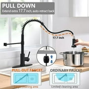 PHANCIR Kitchen Faucet with Pull Down Sprayer, Commercial Spring Kitchen Sink Single Handle Pull Out Sink Faucets with Deck Plate Suit to 1 or 3 Holes Matte Black