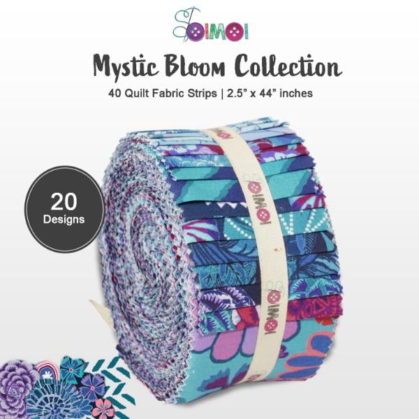 Soimoi Jelly Roll 40 Strip Assorted Bundle, Fabric Strips for Quilting, Crafting, 100% Cotton Fabric Jelly Roll Bundle For Scrapbooking, Precut Quilt Projects, DIY Crafts- Mystic Bloom Collection