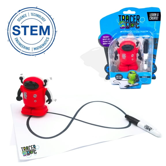 MUKIKIM Tracerbot - Red – Mini Inductive Robot That Follows The Black Line You Draw. Fun, Educational, & Interactive Stem Toy with Limitless Ways to Play! Promotes Logic & Creativity Training