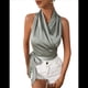 thumbnail image 3 of Blusa de Satén para Mujer, Cruzada, con Cuello en V, Sin Mangas, con Lazo Lateral, Elegante Top Corto de Verano. Verde S, 3 of 9
