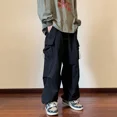 thumbnail image 3 of Pantalones de estilo americano para hombre, estilo urbano, de pierna recta, estilo cargo, holgados, con cordón y puños, para primavera y verano, 3 of 4