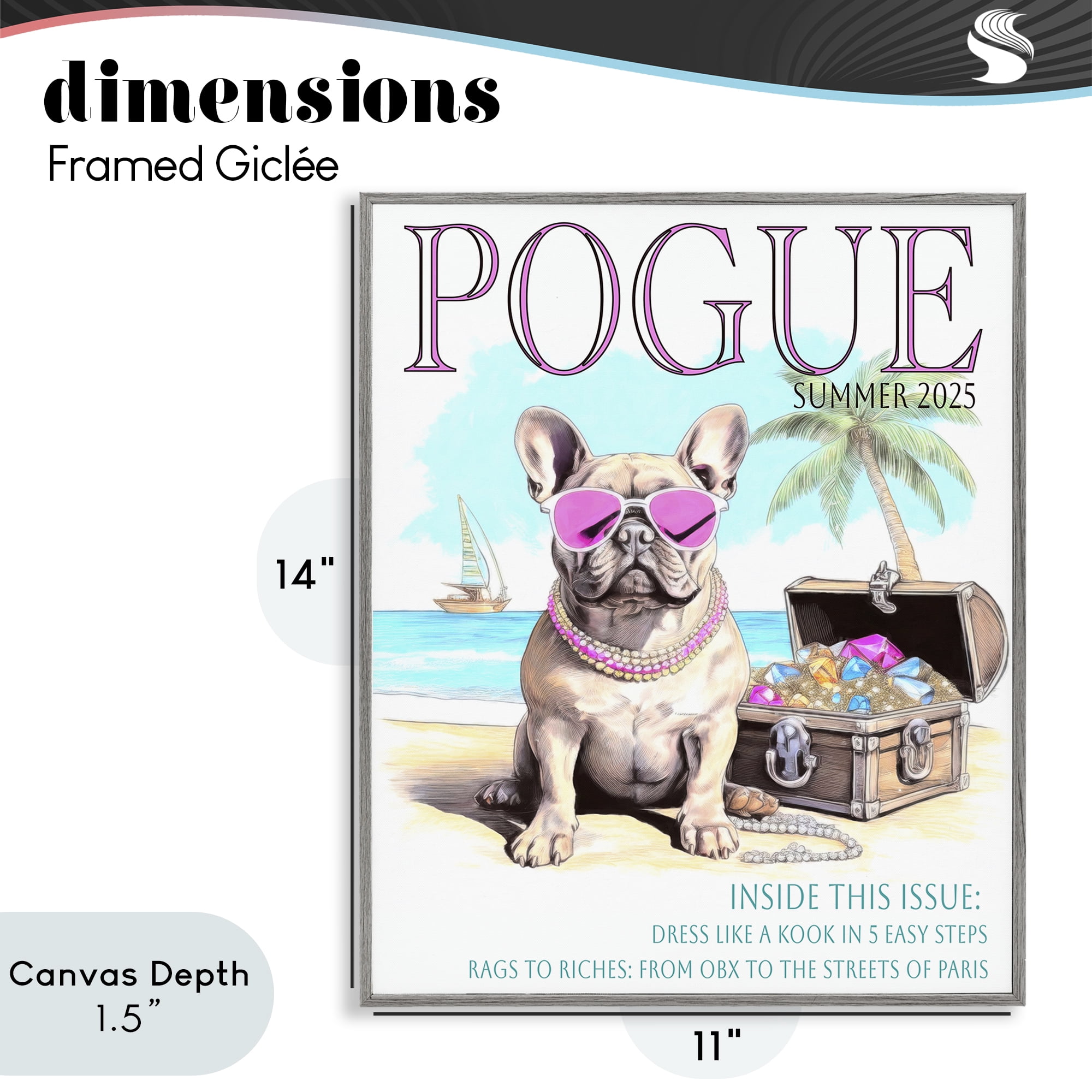 Stupell Industries Pogue Summer Dog Fashion Gray Framed Giclee Art, design by Grotto Studios