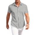 thumbnail image 2 of Men's Regular Fit Short Sleeve Shirts Plaid Printed Polyester Button Down Lapel Lightweight Breathable Classic Tops, Black, 4XL, 2 of 6