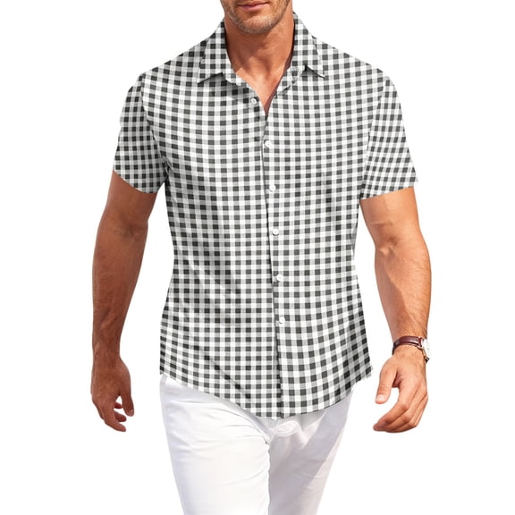 Hearthz Mens Short Sleeve Button Down Shirts Gingham Wrinkle Free Business Casual Shirts Beach Summer Dress Shirts for Men Big and Tall Black XXXL