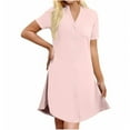 thumbnail image 2 of LADIGASU Fashion Women V-neck Solid Color Pocket Tie Buckle Short Sleeves Split Fork Home Short Nightgown, 2 of 7