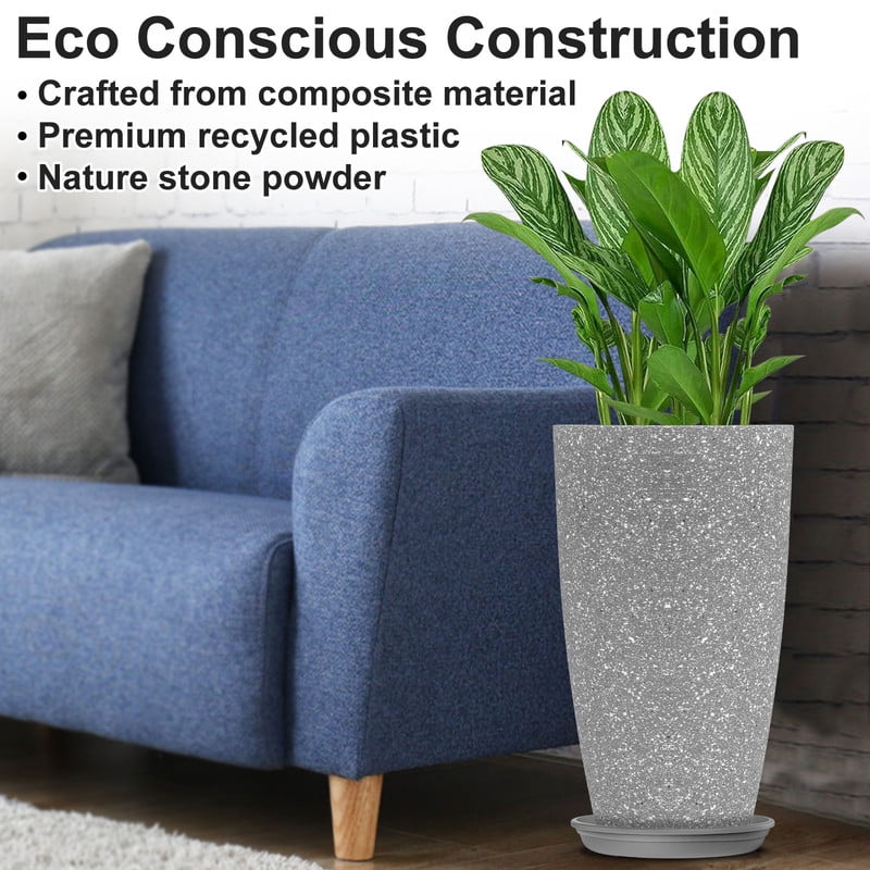 2-Pack 21 Inch Large Garden Planter, All-Weather Round Pot for Outdoor Landscaping, Gray