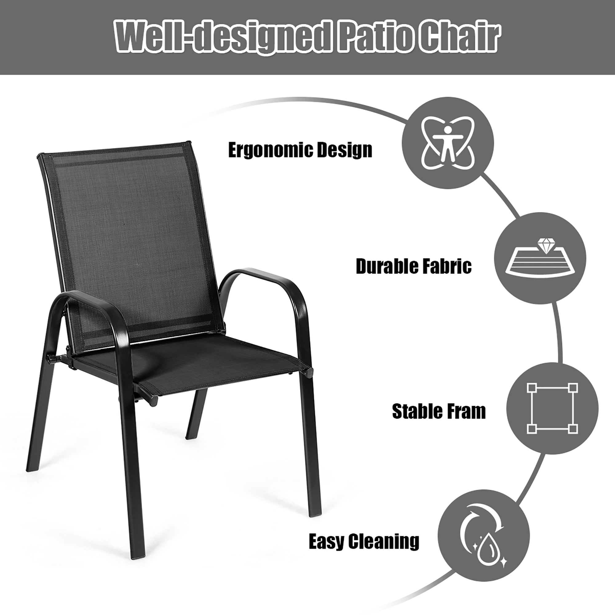 Costway 4PCS Patio Chairs Outdoor Dining Chair sturdy Garden Deck Yard W/Armrest Black
