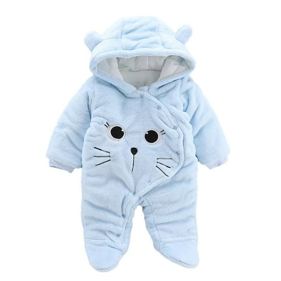 Generic Baby Girls Boys Solid Cartoon Cat Velvet Hooded Jumpsuit Romper Bodysuit Cozy Christmas Footed Romper Toddler Christmas Rompers With Long Sleeve Bodysuits Kids' Festive Long Sleeve Rompers