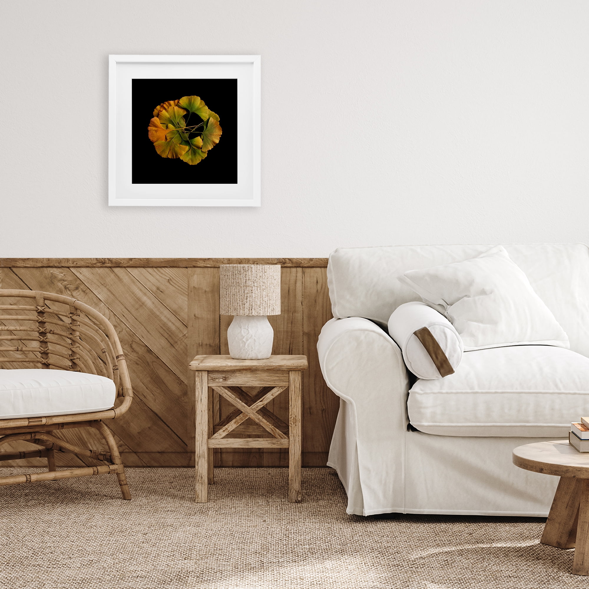 Stupell Industries Overlapping Ginkgo Leaves White Framed Print Under Glass, design by Beth Adoette