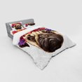 thumbnail image 3 of Pug Duvet Cover Set, Floral Head Wreath on Head of Pug Hand Drawn Dog Image Animals Nature, Bedding Set with Shams and Fitted Sheet, 3 Sizes, by Ambesonne, 3 of 3
