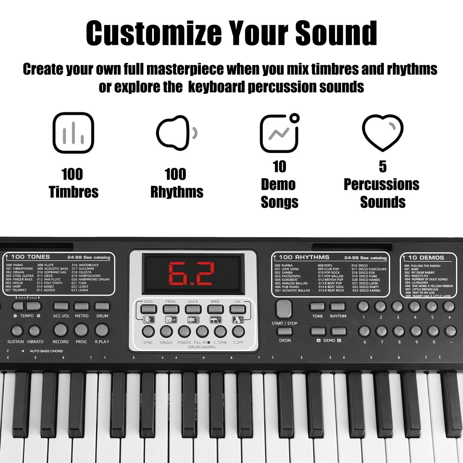 Elegant Choise Piano Keyboard for Kids 61 Key Electric Organ with Music Stand and Microphone, Black