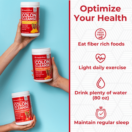 Health Plus Colon Cleanse Digestive Support | No Artificial Flavors | Daily Fiber for Toxin Elimination To Reduce Bloating | Psyllium Husk | Orange Flavor | 9 Ounces, 36 Servings