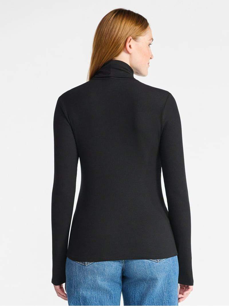 Time and Tru Women's Ribbed Turtleneck with Long Sleeves, Sizes XS