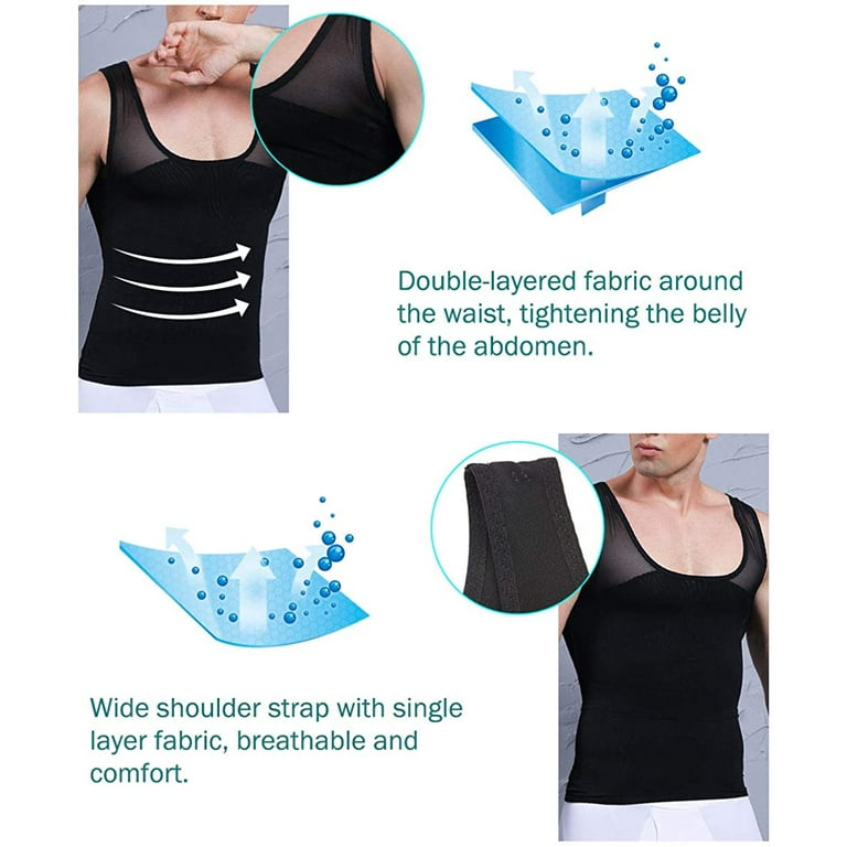 VASLANDA Mens Slimming Body Shaper Vest Chest Compression Shirt Abs Abdomen  Slim Tank Top Undershirt