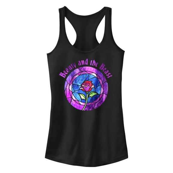Junior's Beauty and the Beast Stained Glass Rose Racerback Tank Top