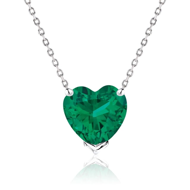 JeenMata Hermoso Collar con Colgante de Piedra Natal de Mayo de Esmeralda de Corte de Corazón de 1 Quilate en Baño de Oro Blanco de 18 K sobre Plata