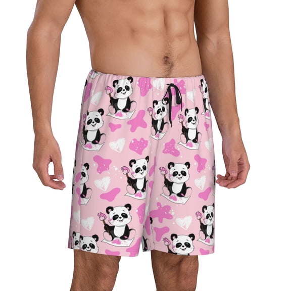 Picia Funny Panda Draws A Heart Pajama Shorts for Men, Men's Pajama Bottoms, Sleepwear,Short Pajama Pants-Small