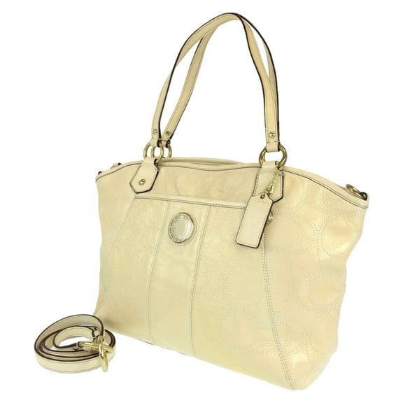 Pre-Owned COACH Signature Cream Beige Enamel F19197 2way Shoulder Bag Tote Crossbody... (Good)