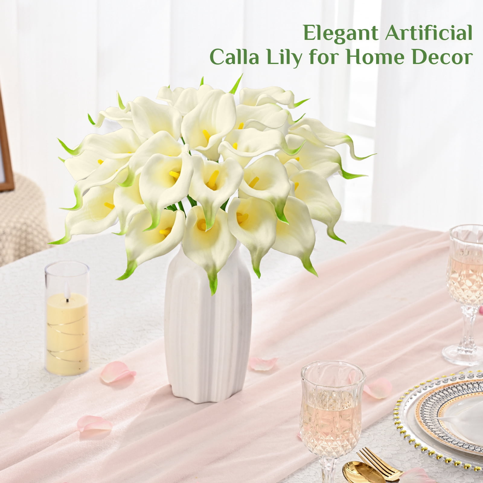 Lyacmy Cream White Calla Lily 36Pcs Artificial Flowers, 14 inch PU Real Touch Silk Flower Bouquet for Wedding Table Centerpiece Home Decoration