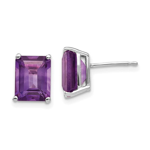 Primal Gold 14 Karat White Gold 9x7mm Emerald Cut Amethyst Earrings