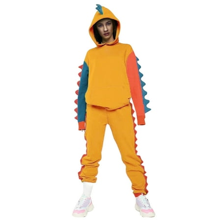 

Dadaria 2 Piece Outfits for Women Pants Sets Casual Pachwork Hooded Long Sleeve Dinosaur Sweatshirt Set Long Pants Suit Yellow XXL Female