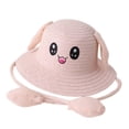 thumbnail image 2 of Sombrero de paja con orejas de conejo, ideal para festivales, regalo para niñas y niños, informal, moderno y de verano. Rosa claro, 2 of 9