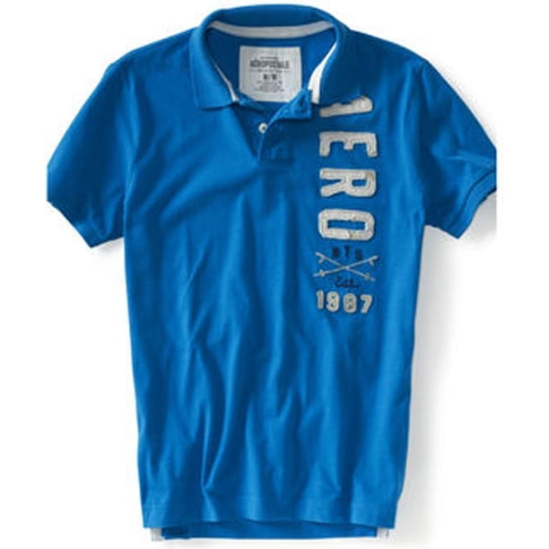 Aeropostale Mens Est 1987 Rugby Polo Shirt, Azul, Small