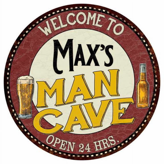Max's Man Cave 14" Round Metal Sign Kitchen Bar Wall Decor 100140035021