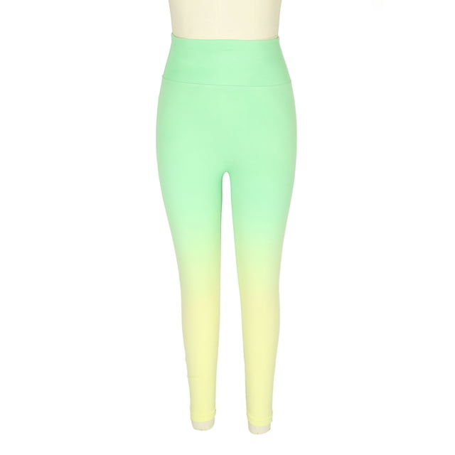 Leggings de yoga de cintura alta con degradado, sin costuras, color amarillo y verde, para realce de cadera, talla grande
