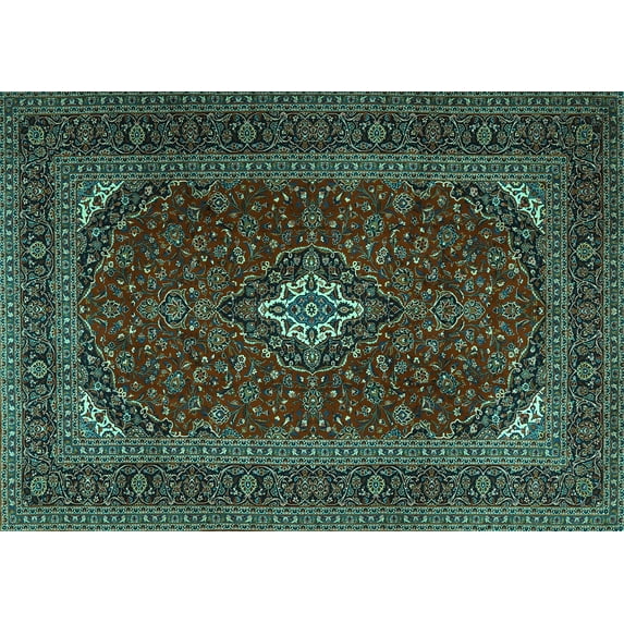 Ahgly Company Indoor Rectangle Medallion Turquoise Blue Traditional Area Rugs, 7' x 10'