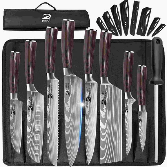 8Pcs Kitchen Knives Set Japanese Damascus Style Stainless Steel Chef's Gift Box