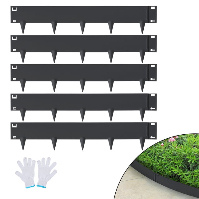 VEVOR Steel Landscape Edging, 5-Piece Steel Garden Edging Set, 39-Inch Long x 5-Inch High Band, Bendable Metal Landscape Edging, 3.15-Inch Nail Height