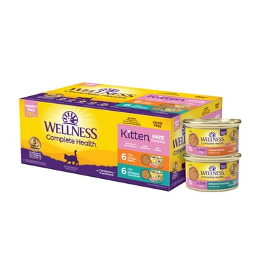 Wellness Complete Health Pate Kitten Wet Cat Food, Natural, Protein-Rich, Grain Free, 3 Ounce, 12 Pack, (Whitefish & Chicken Variety Pack)