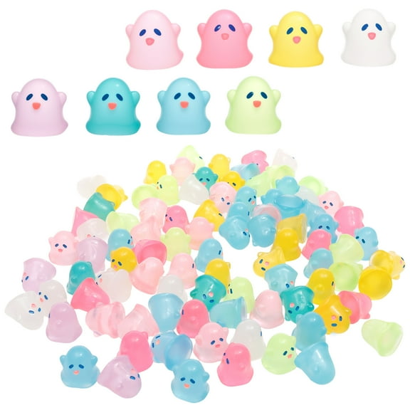 Grusce 100PCS Halloween Mini Resin Ghost Figurine Glow in The Dark, Cute Miniature Ghost Statue Halloween Micro Landscape Accessories, Ghost Figure for Halloween Party Favors Dollhouse Decorations