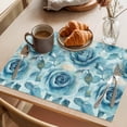 thumbnail image 3 of Blue Rose Placemats Set of 6, Spring Romantic Flower Floral Leaf Plant Watercolor Non-Slip Place Mats Washable Table Mats for Kitchen Dining Table Decorations Indoor/Outdoor, 3 of 9