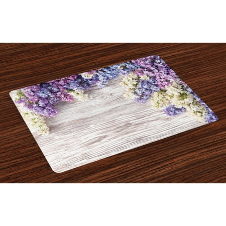 Spring Nature Table Rustic Placemats Set of 4 Lilac Flowers Bouquet on Wood Table Spring Nature Romance Love Theme, Washable Fabric Place Mats for Dining Room Kitchen Table Decor,Lilac Violet Dark Taupe, by Ambesonne ()