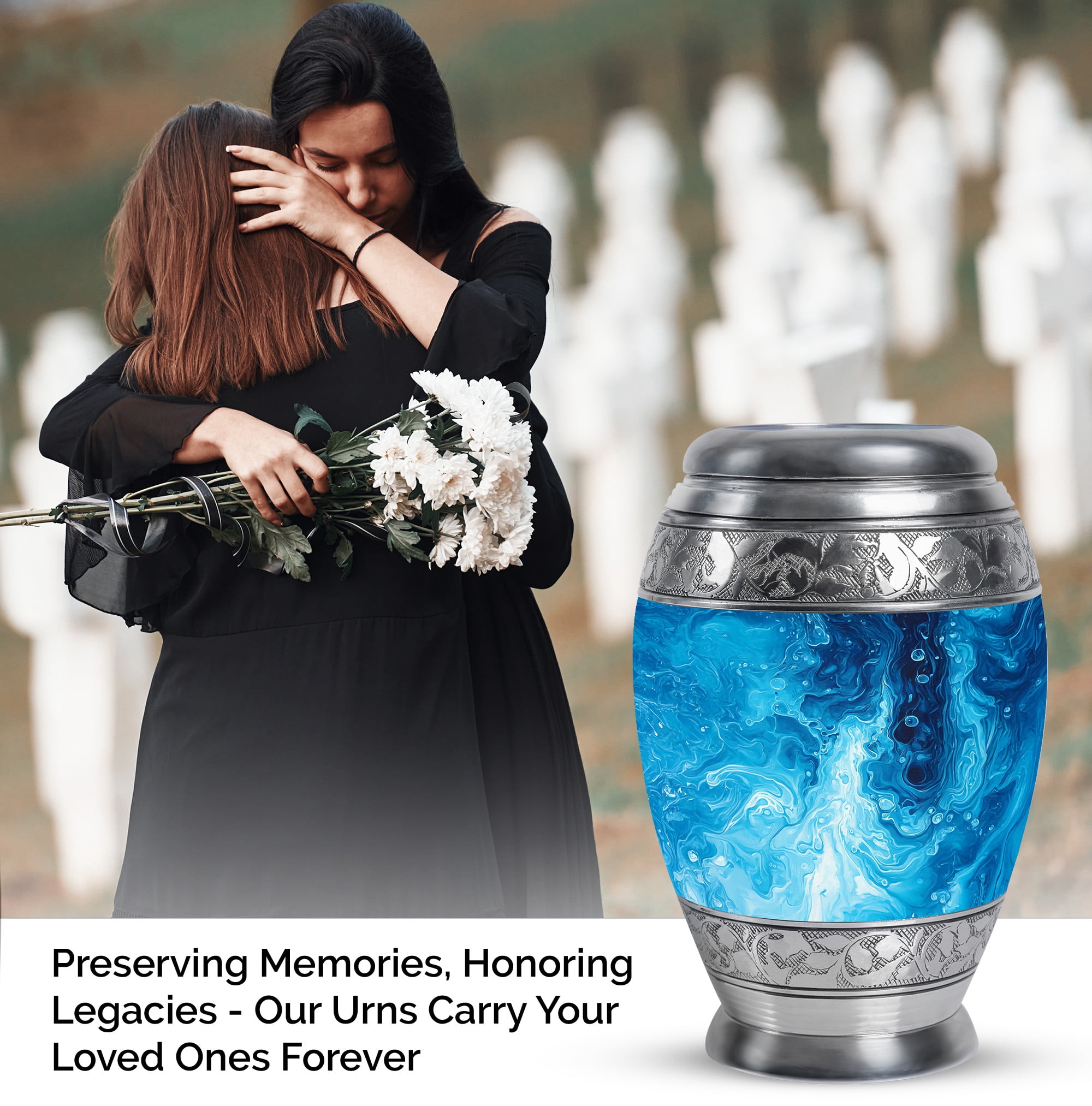 Yatskia Blue Swirl Urns For Human Ashes Adult Female & Male, Burial Urns For Adult Human Ashes, (Monar Large, 10 Inch)
