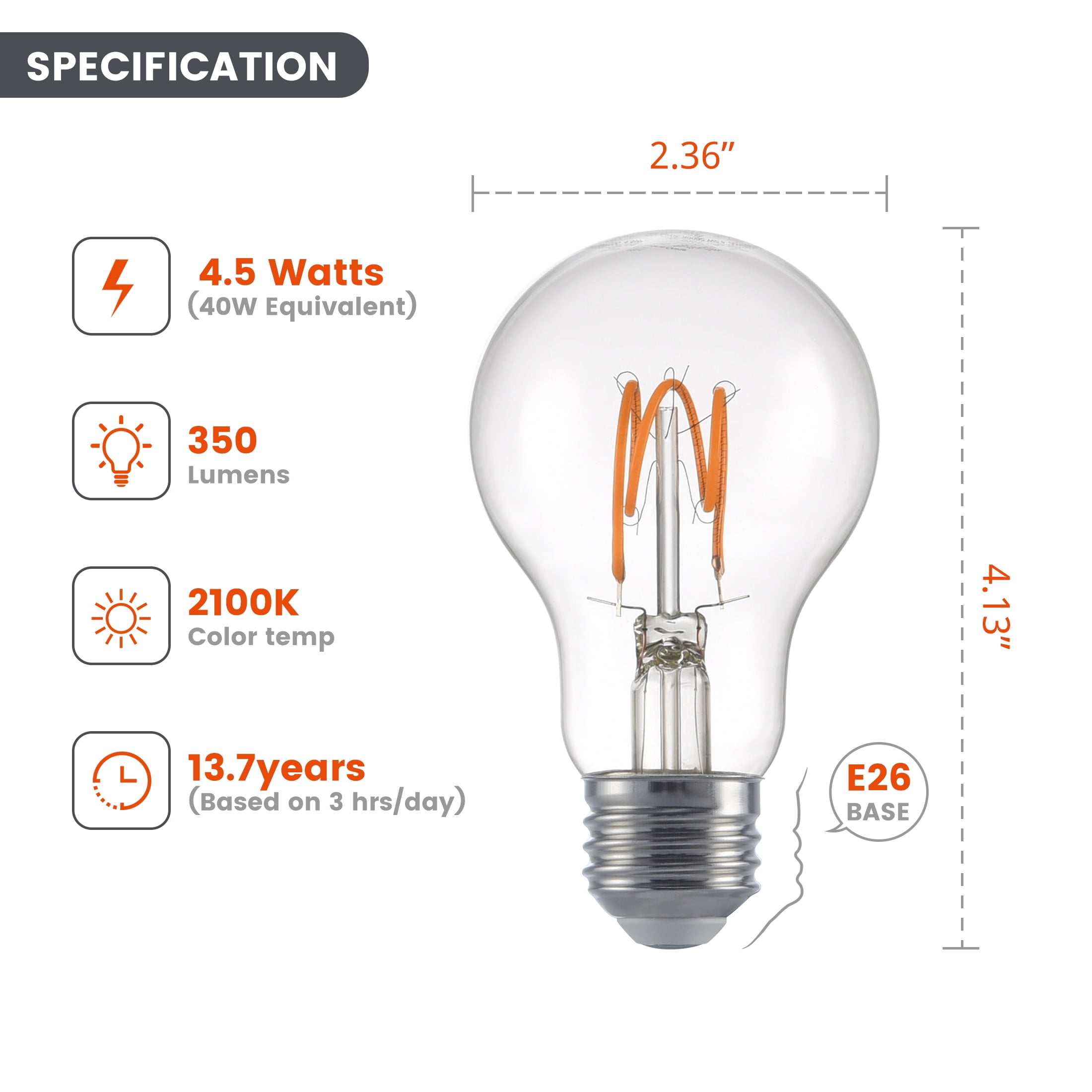 (2 pack) Better Homes & Gardens A19 LED Vintage Bulb 4.5W (40W Equivalent) Amber Glass E26 Dimmable 2-Pack